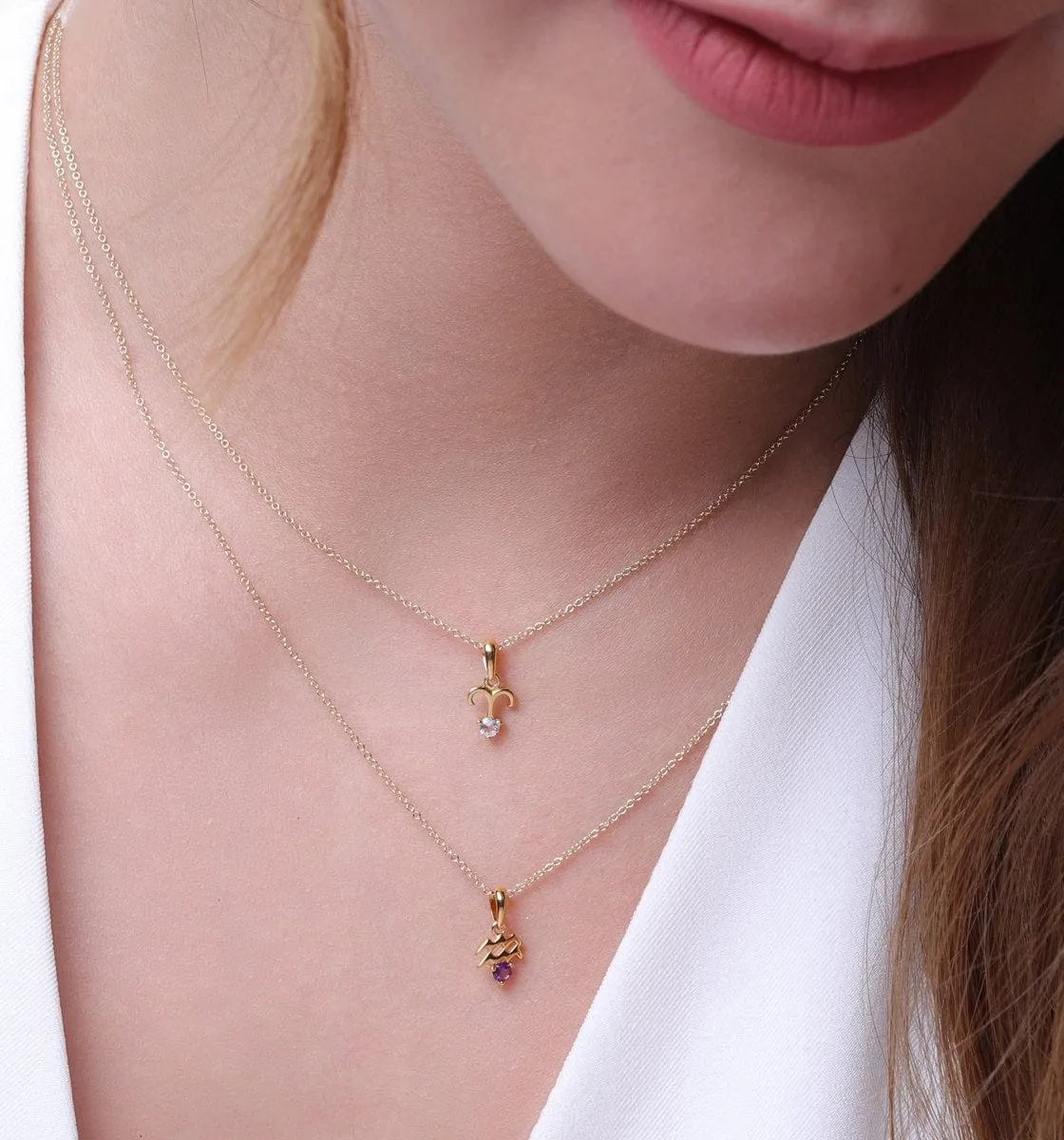 Amethyst Aquarius Zodiac Charm Necklace in 9ct Yellow Gold sold by Gemondo Jewellery product image thumbnail 2