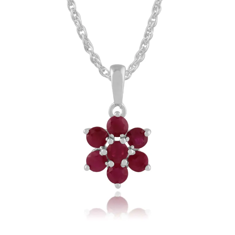 Floral Round Ruby Cluster Pendant in 925 Sterling Silver sold by Gemondo Jewellery
