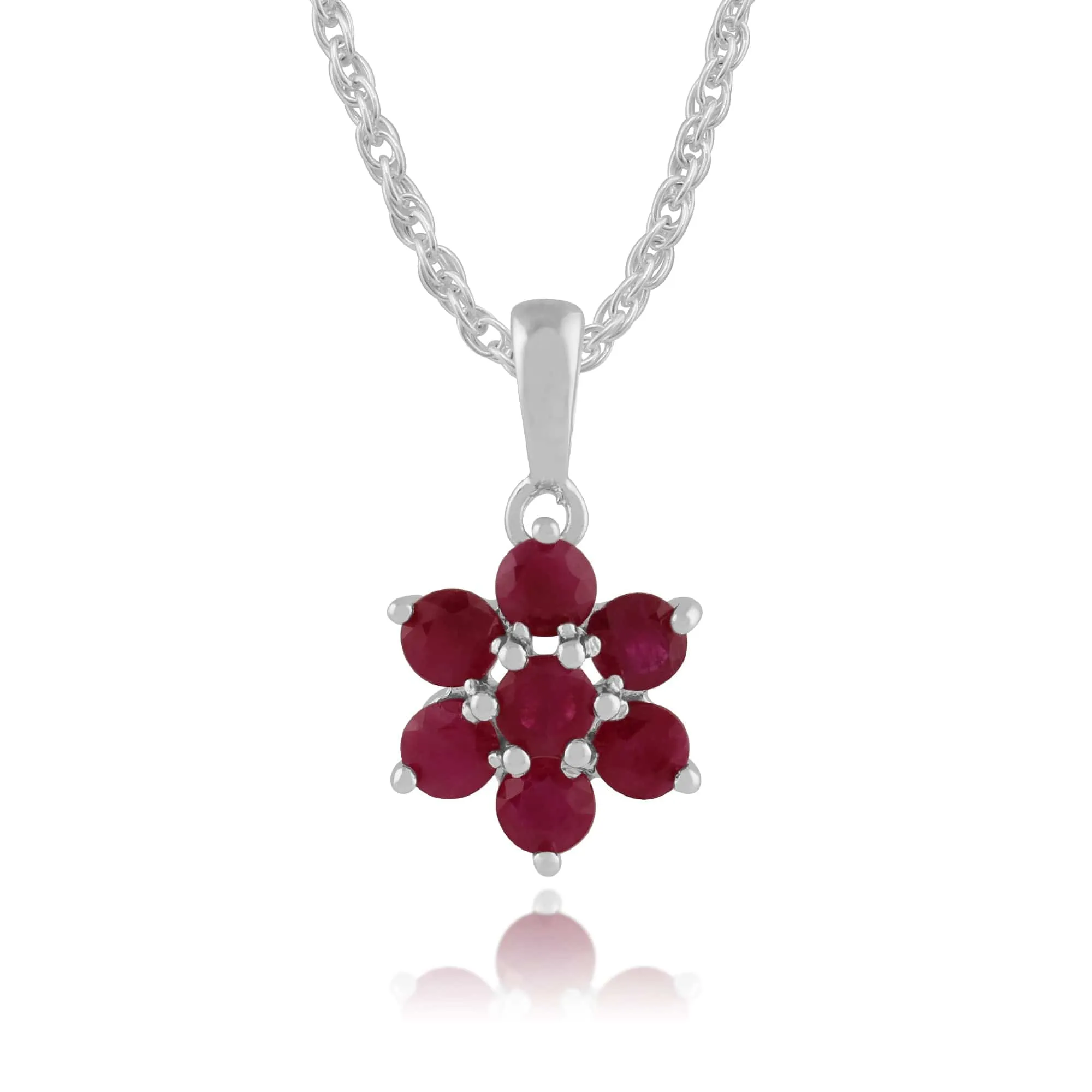 Floral Round Ruby Cluster Pendant in 925 Sterling Silver sold by Gemondo Jewellery