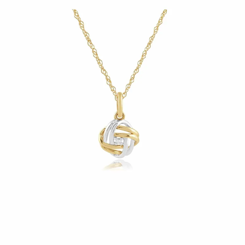 Classic Round Diamond Love Knot Pendant in 9ct Yellow & White Gold sold by Gemondo Jewellery