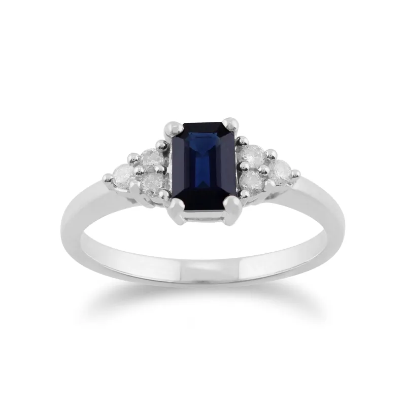 Classic Octagon Sapphire & Diamond Ring in 9ct White Gold sold by Gemondo Jewellery