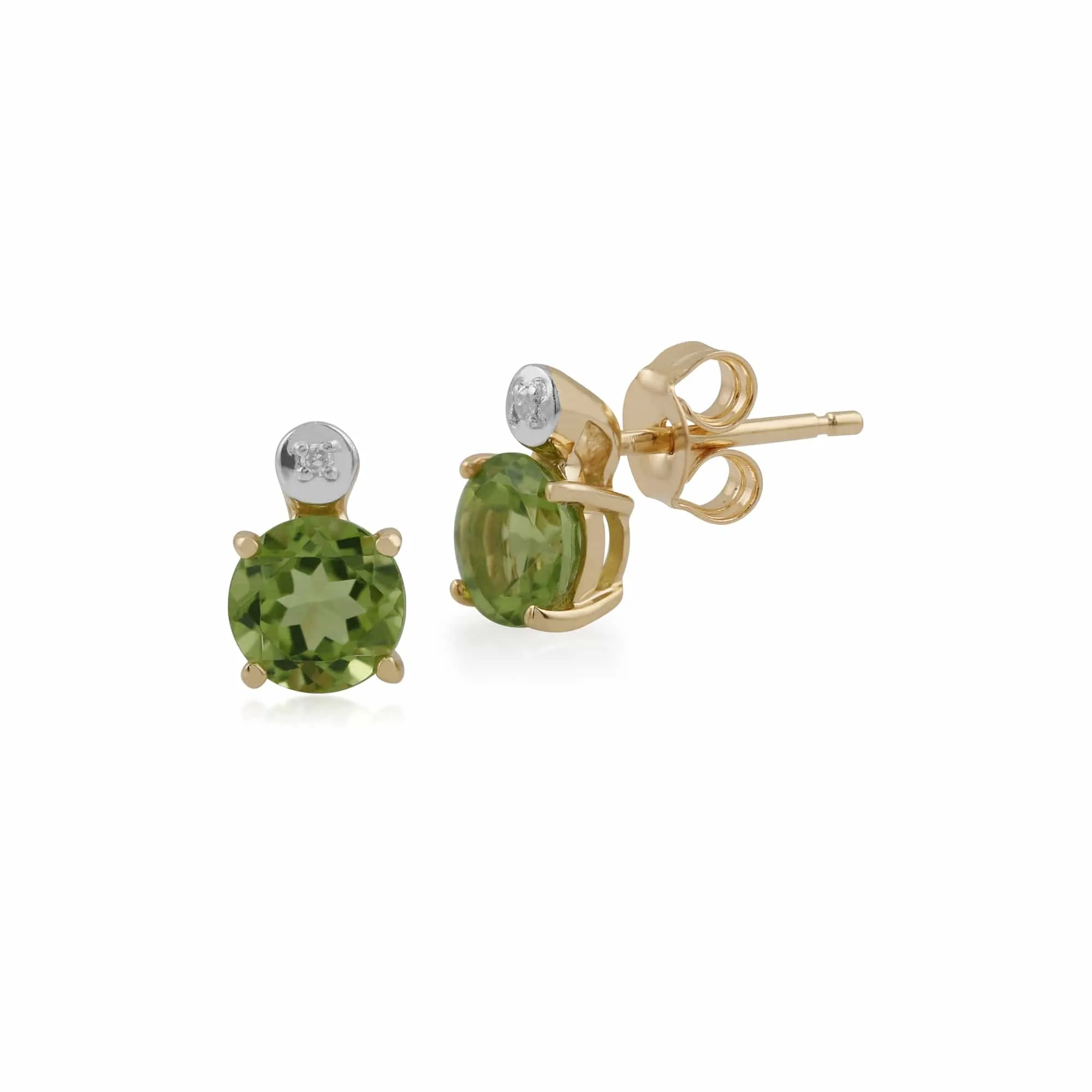Classic Round Peridot & Diamond Stud Earrings in 9ct Yellow Gold sold by Gemondo Jewellery