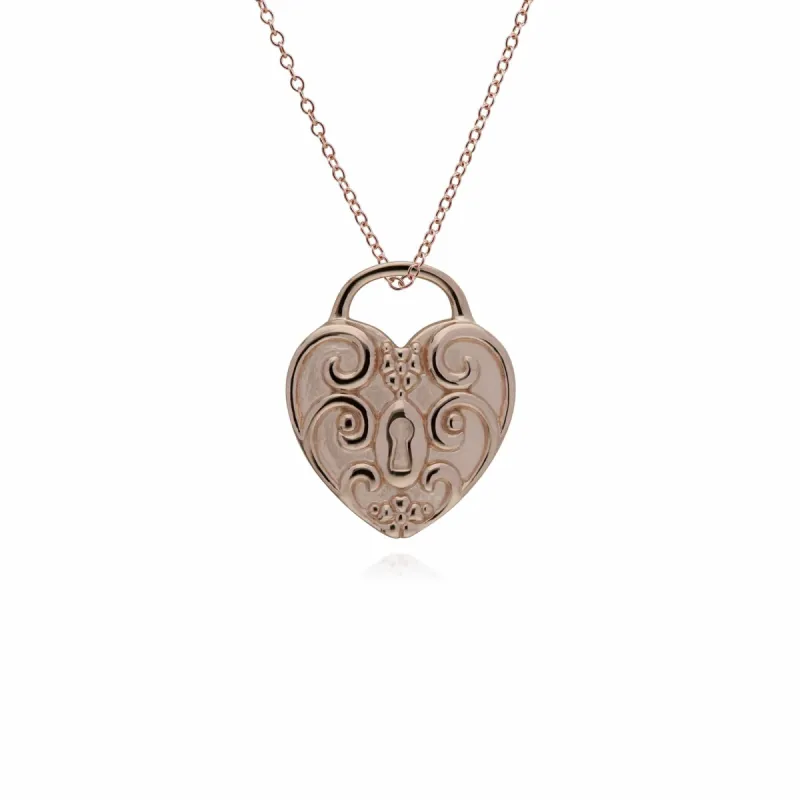 Classic Rose Gold Plated Swirled Heart Padlock Charm Pendant in 925 Sterling Silver sold by Gemondo Jewellery