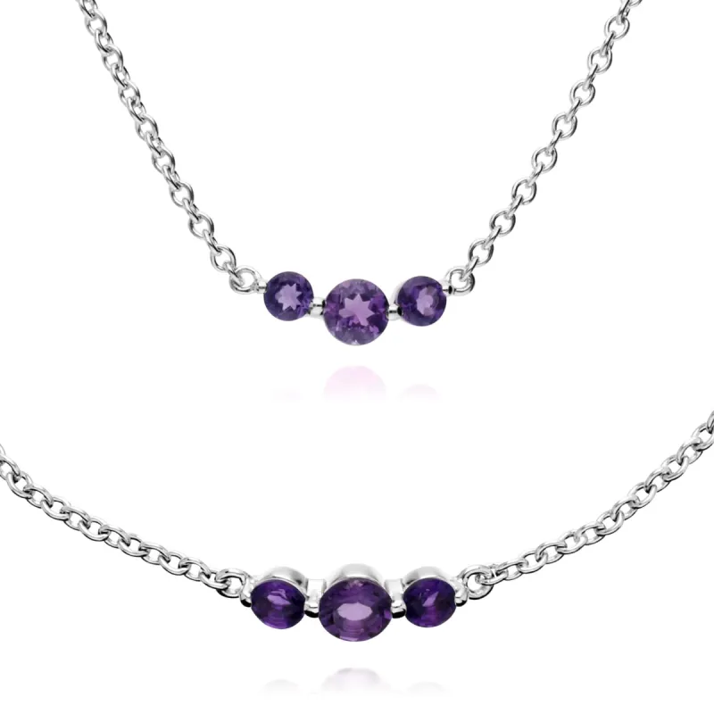 Classic Round Amethyst Three Stone Gradient Bracelet & Necklace Set in 925 Sterling Silver sold by Gemondo Jewellery