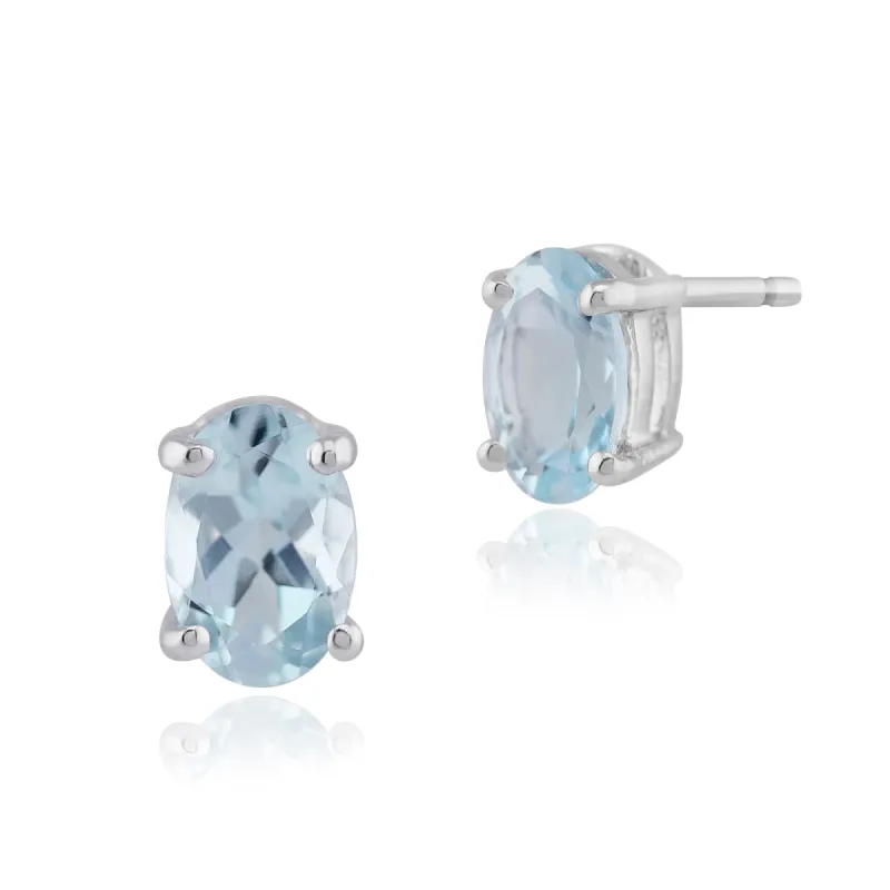 Classic Oval Aquamarine Stud Earrings in 9ct White Gold sold by Gemondo Jewellery