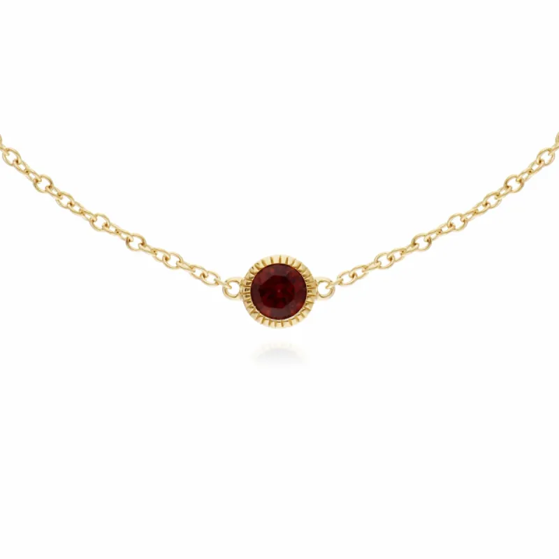 Gemondo 9ct Yellow Gold Garnet Single Stone Round Milgrain 19cm Bracelet sold by Gemondo Jewellery
