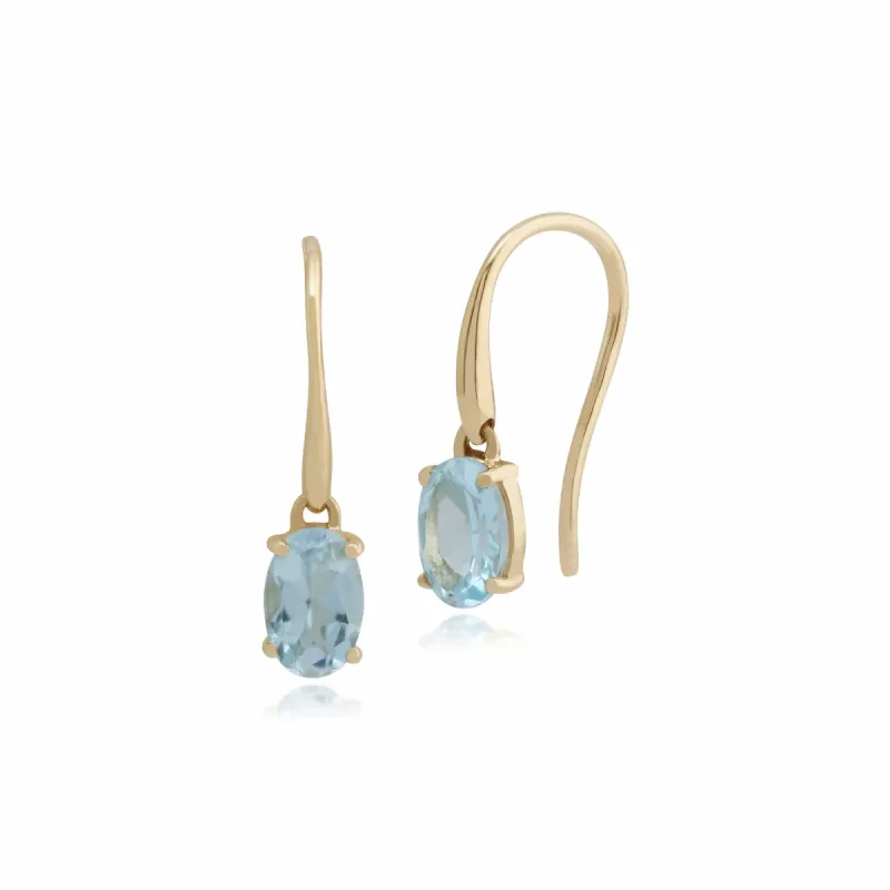 Classic Oval Aquamarine Claw Set Drop Earrings in 9ct Yellow Gold sold by Gemondo Jewellery