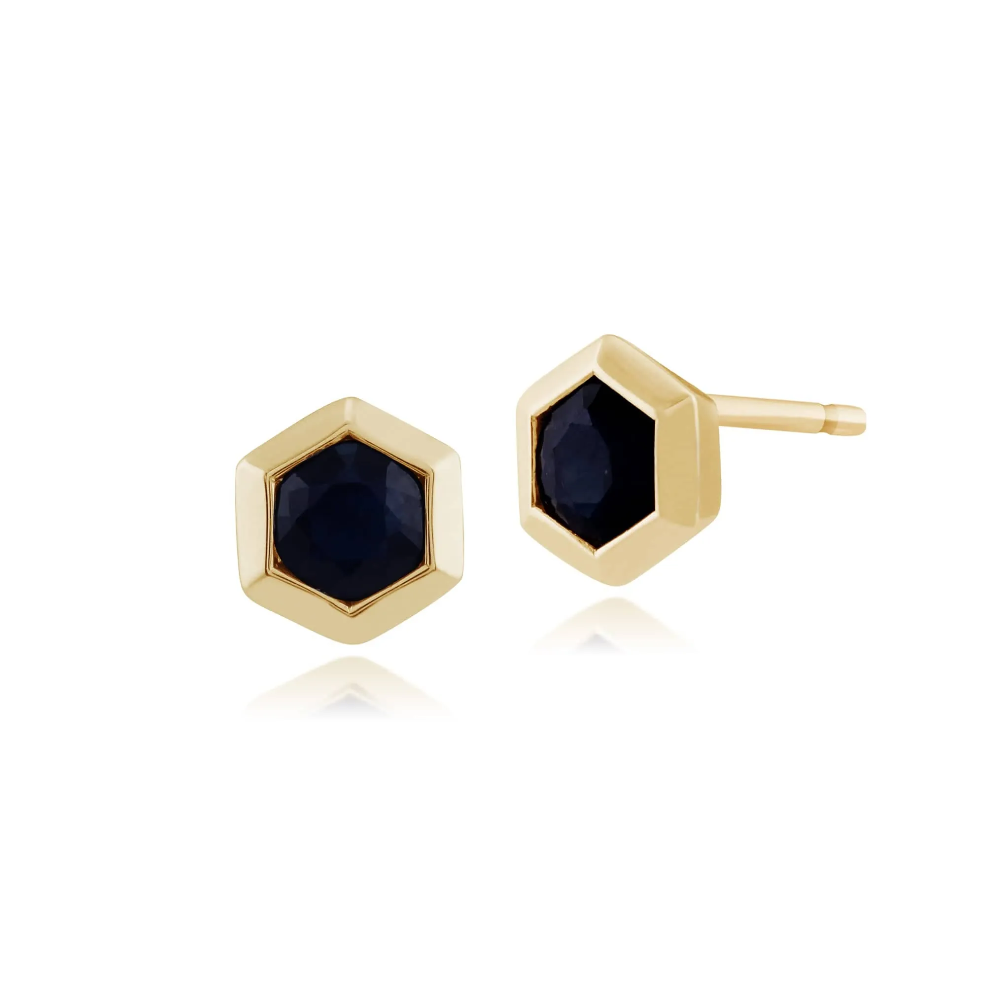 Geometric Hexagon Sapphire 9ct Yellow Gold Stud Earrings sold by Gemondo Jewellery