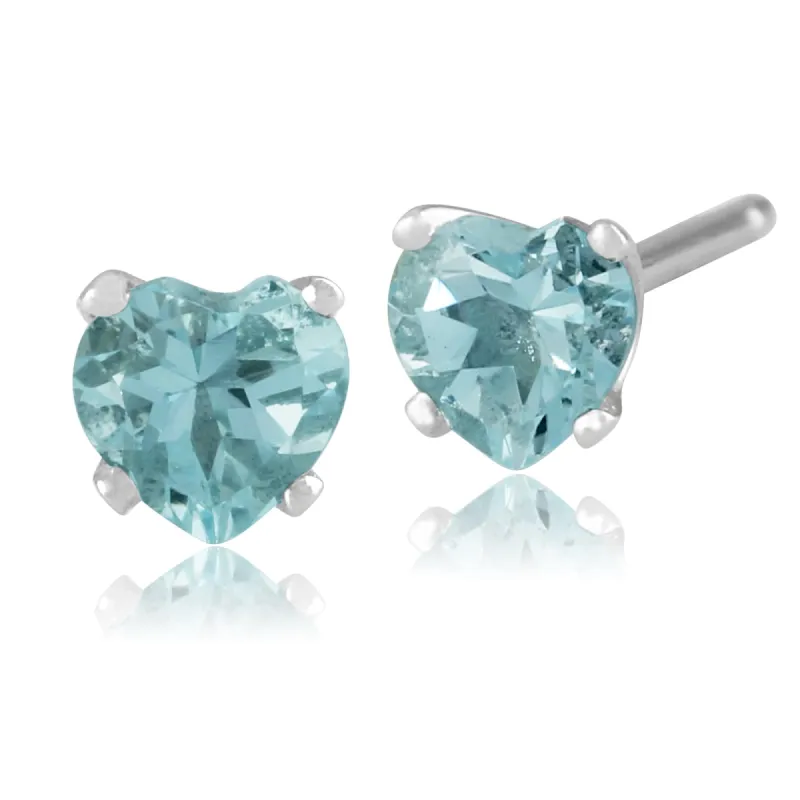 Classic Heart Aquamarine Stud Earrings in 9ct White Gold sold by Gemondo Jewellery