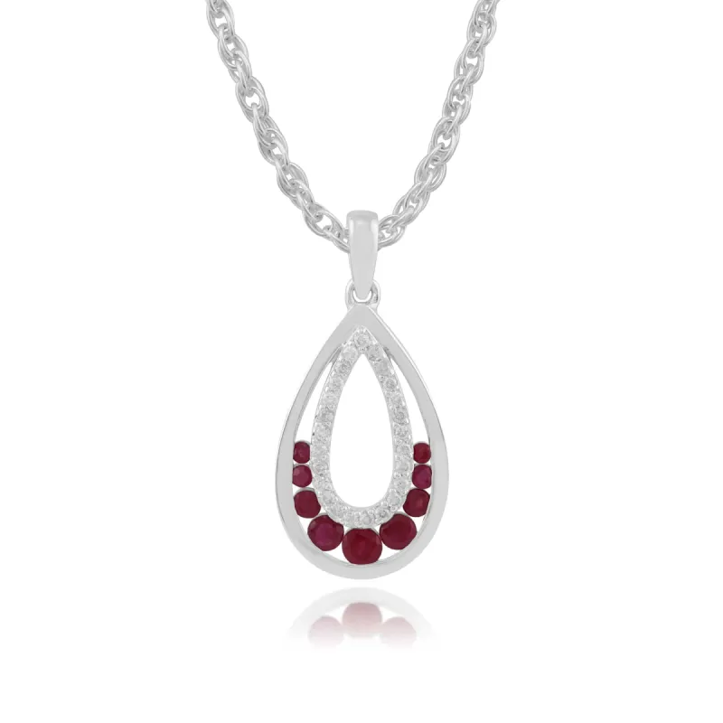 9ct White Gold 0.52ct Natural Ruby & 0.12ct Diamond Pendant on Chain sold by Gemondo Jewellery