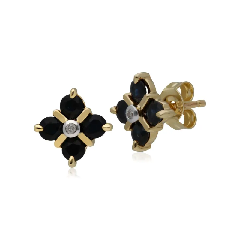 Classic Sapphire & Diamond Kiss Stud Earrings in 9ct Yellow Gold sold by Gemondo Jewellery