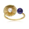 Caruso Lapis Lazuli & White Topaz Floral Open Ring In Yellow Gold Plated Silver sold by Gemondo Jewellery