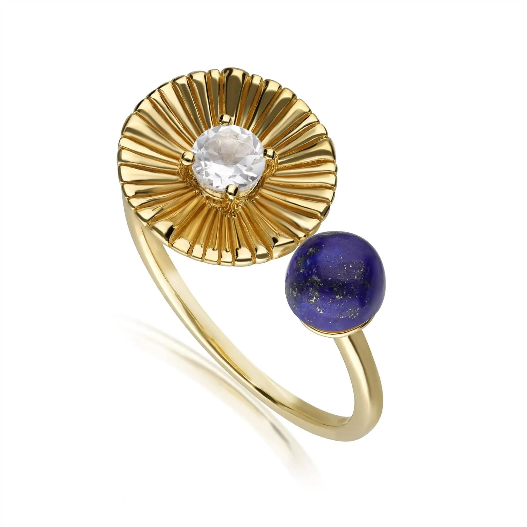 Caruso Lapis Lazuli & White Topaz Floral Open Ring In Yellow Gold Plated Silver sold by Gemondo Jewellery