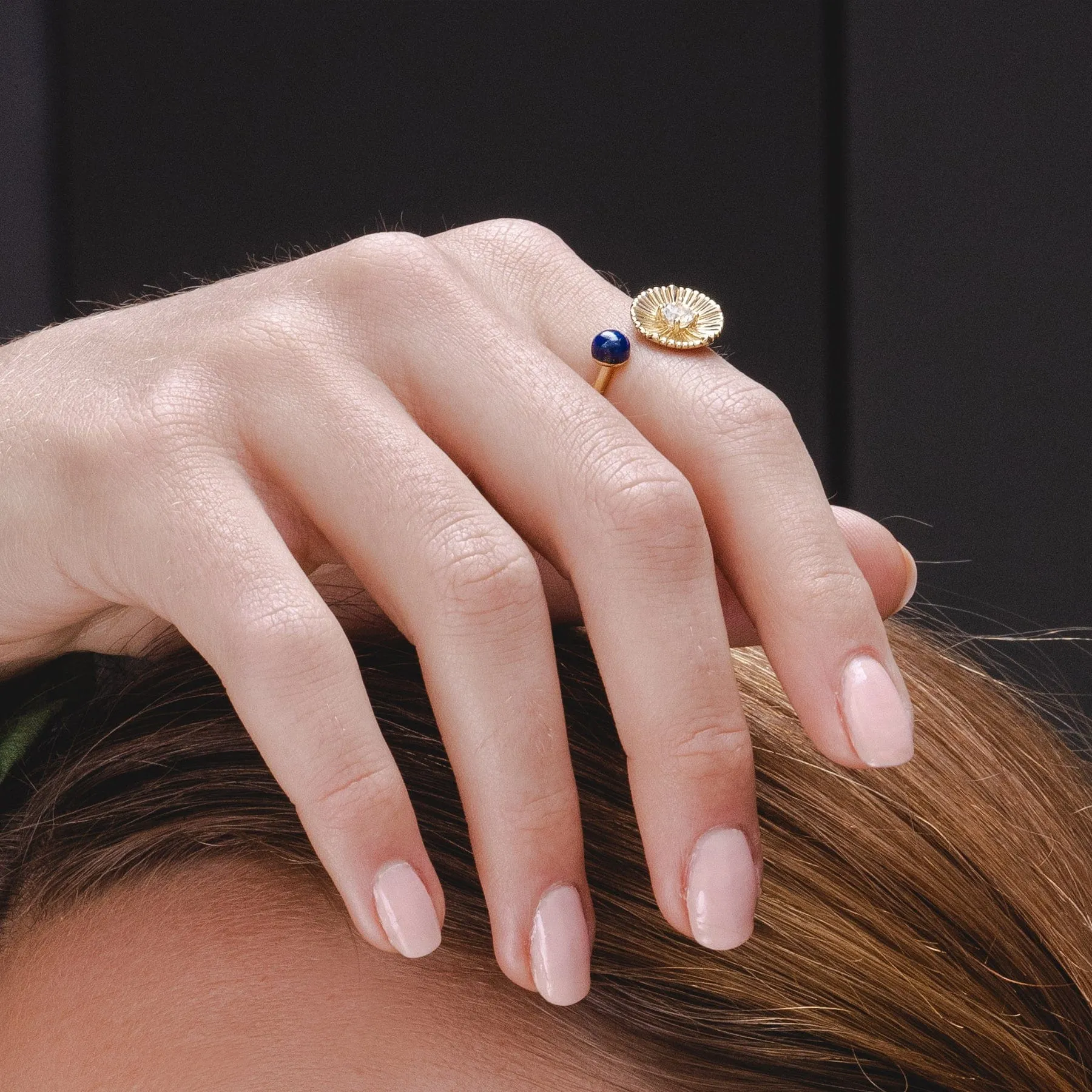 Caruso Lapis Lazuli & White Topaz Floral Open Ring In Yellow Gold Plated Silver sold by Gemondo Jewellery product image thumbnail 3