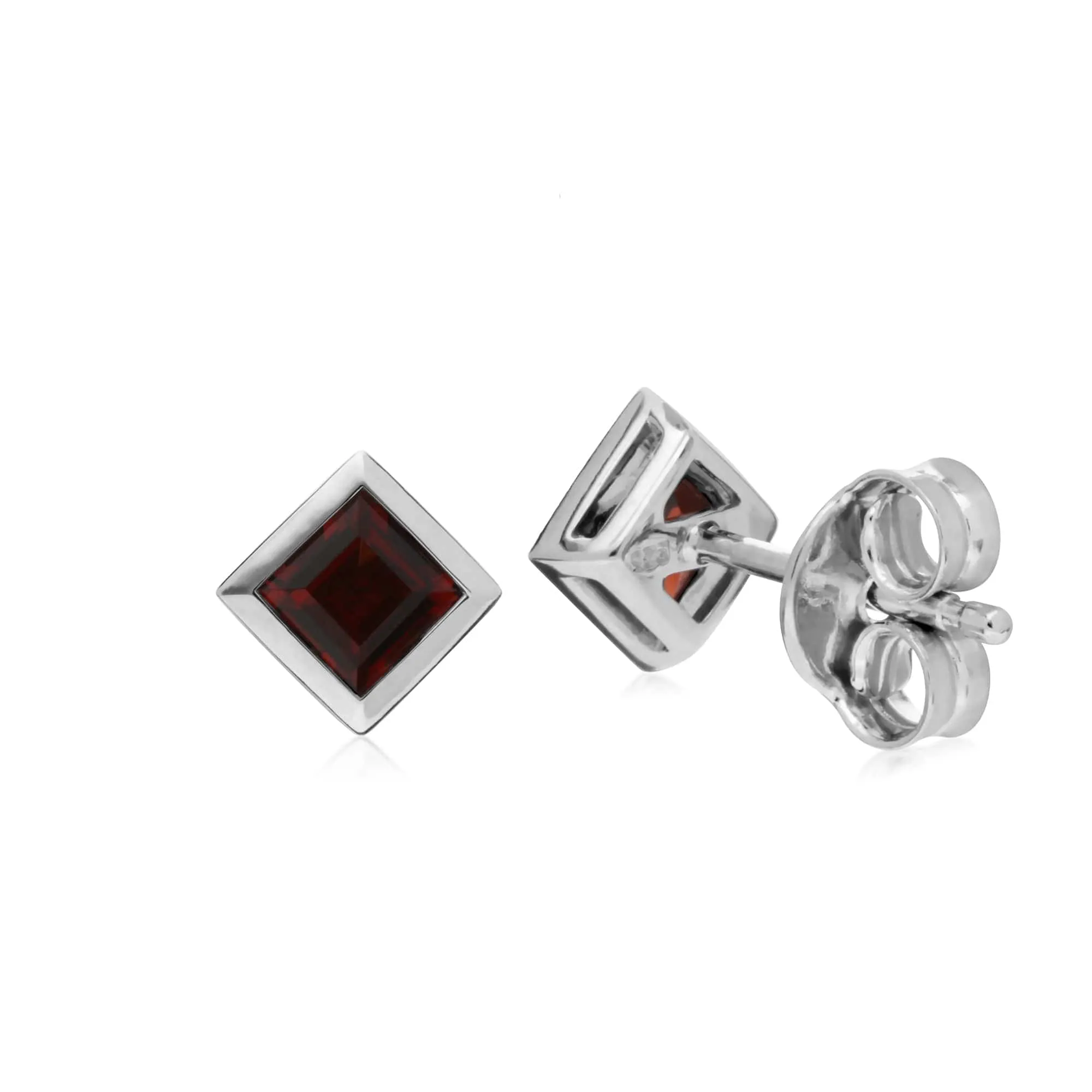 Gemondo Sterling Silver Simple Garnet Bezel Square Stud Earrings sold by Gemondo Jewellery product image thumbnail 2