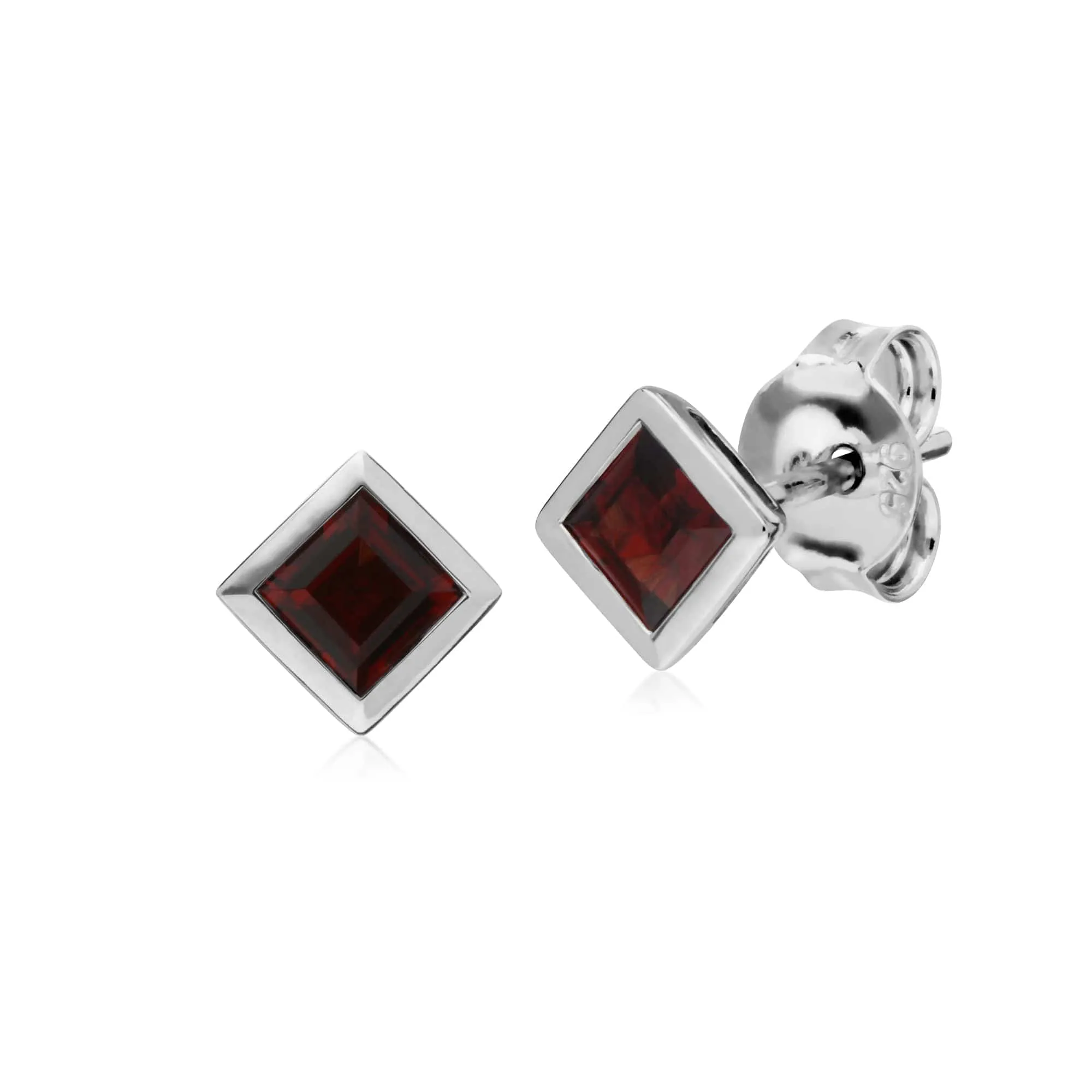 Gemondo Sterling Silver Simple Garnet Bezel Square Stud Earrings sold by Gemondo Jewellery