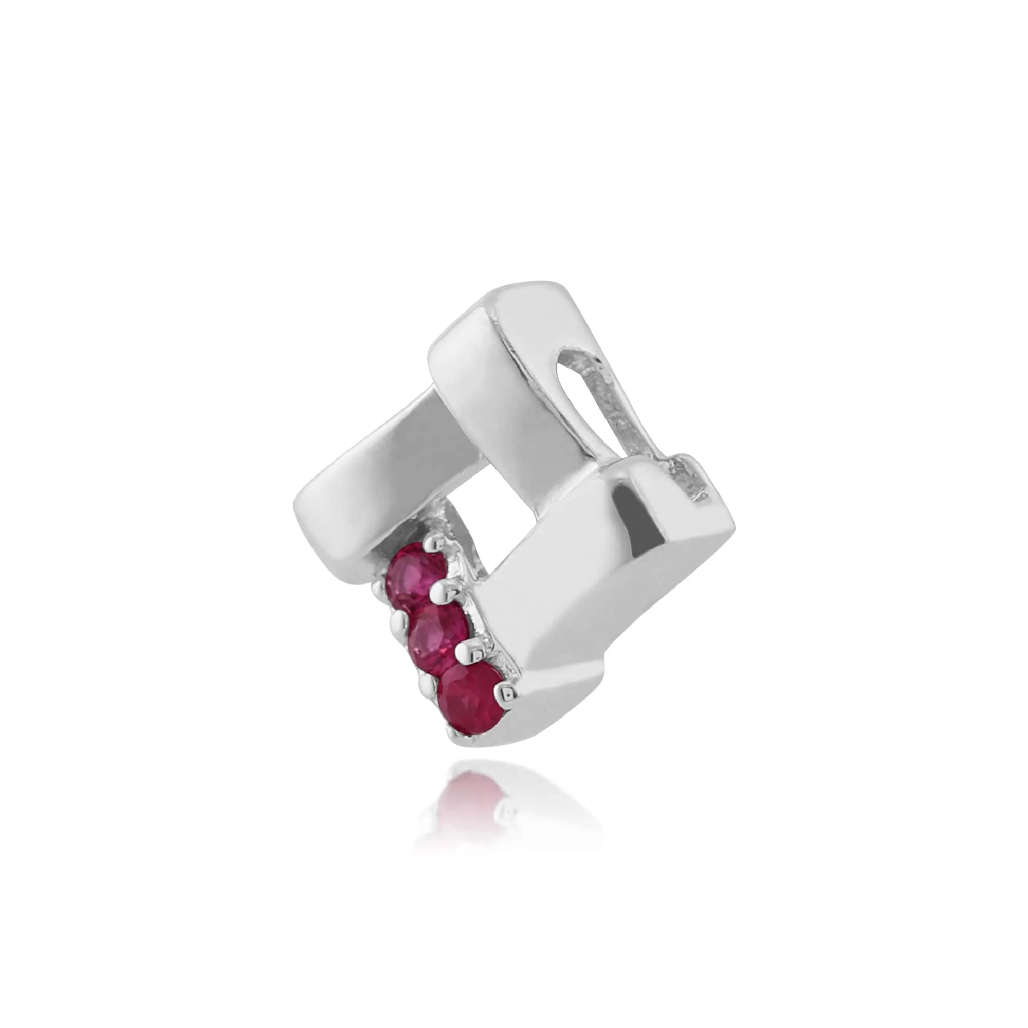 Classic Round Ruby Three Stone Square Crossover Pendant in 925 Sterling Silver sold by Gemondo Jewellery product image thumbnail 2