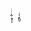 Art Nouveau Style Oval Blue Topaz & Marcasite Drop Earrings in 925 Sterling Silver sold by Gemondo Jewellery