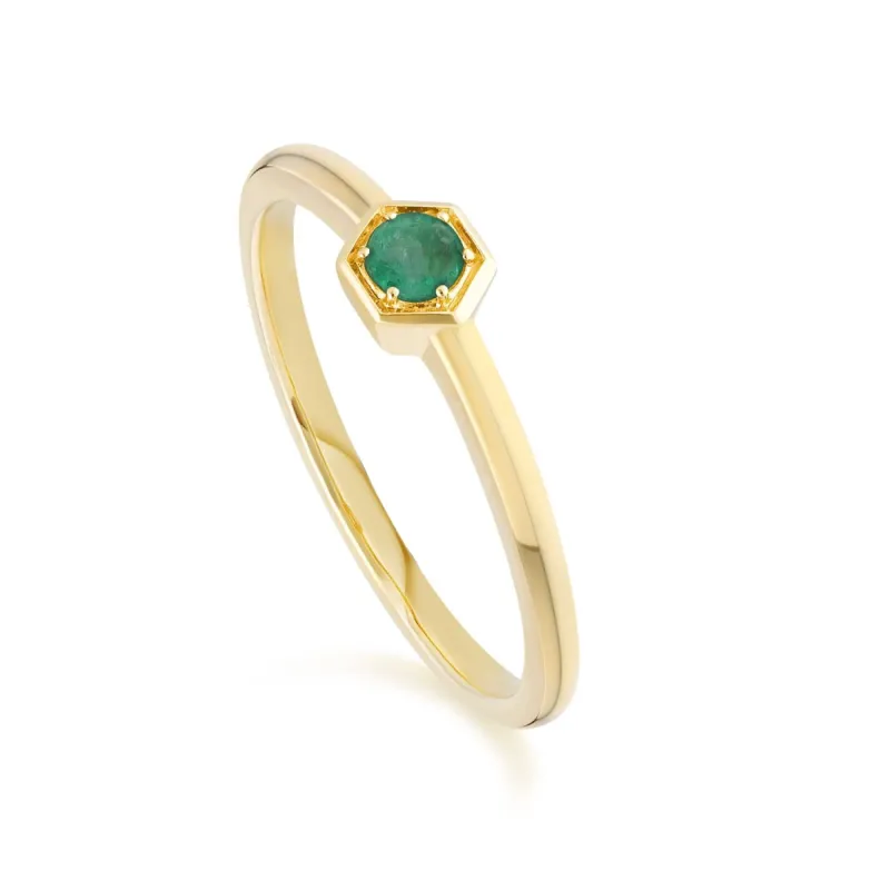 Honeycomb Inspired Emerald Solitaire Ring in 9ct Yellow Gold sold by Gemondo Jewellery