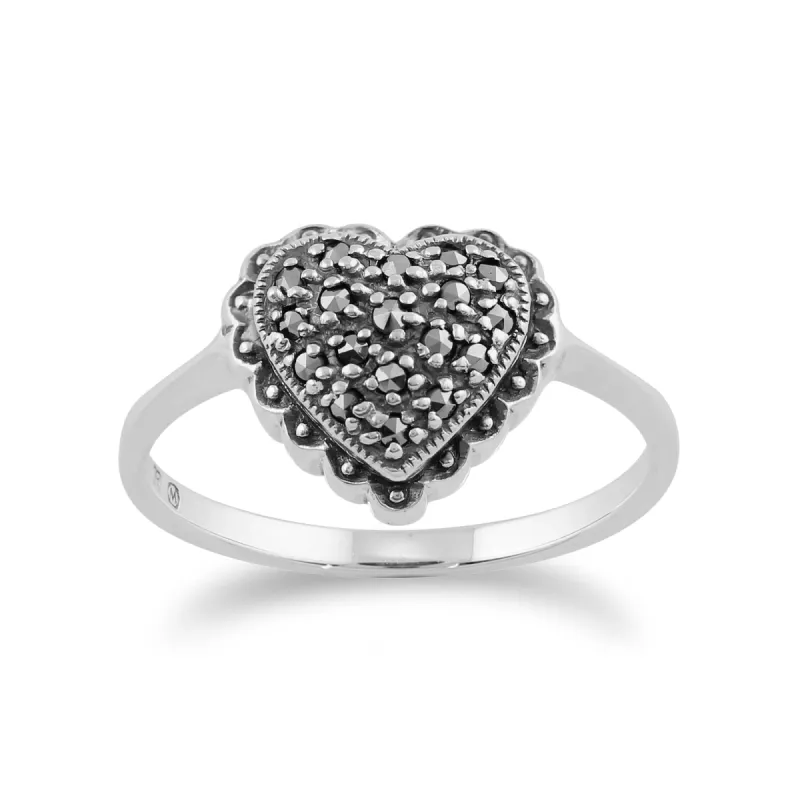 Classic Round Marcasite Heart Ring in 925 Sterling Silver sold by Gemondo Jewellery