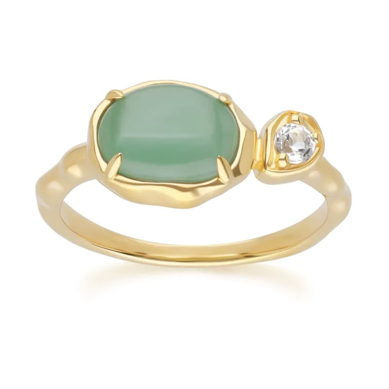 Irregular Oval Dyed Green Jade & Topaz Ring In 18ct Gold Plated SterlIng Silver sold by Gemondo Jewellery