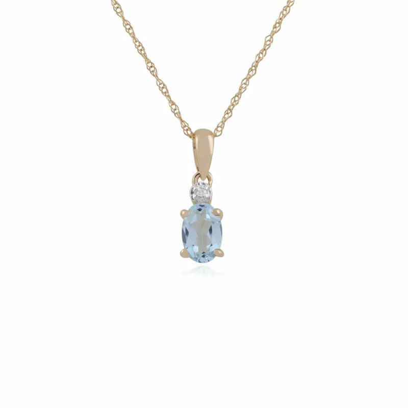 Classic Oval Aquamarine & Diamond Pendant in 9ct Yellow Gold sold by Gemondo Jewellery