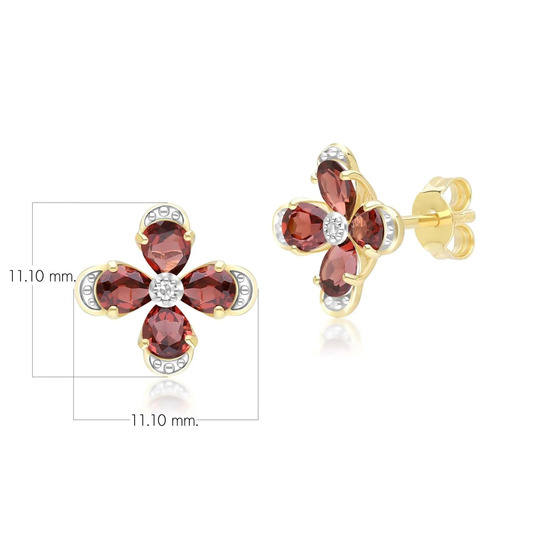 Floral Garnet & Diamond Stud Earrings in 9ct Yellow Gold sold by Gemondo Jewellery product image thumbnail 4