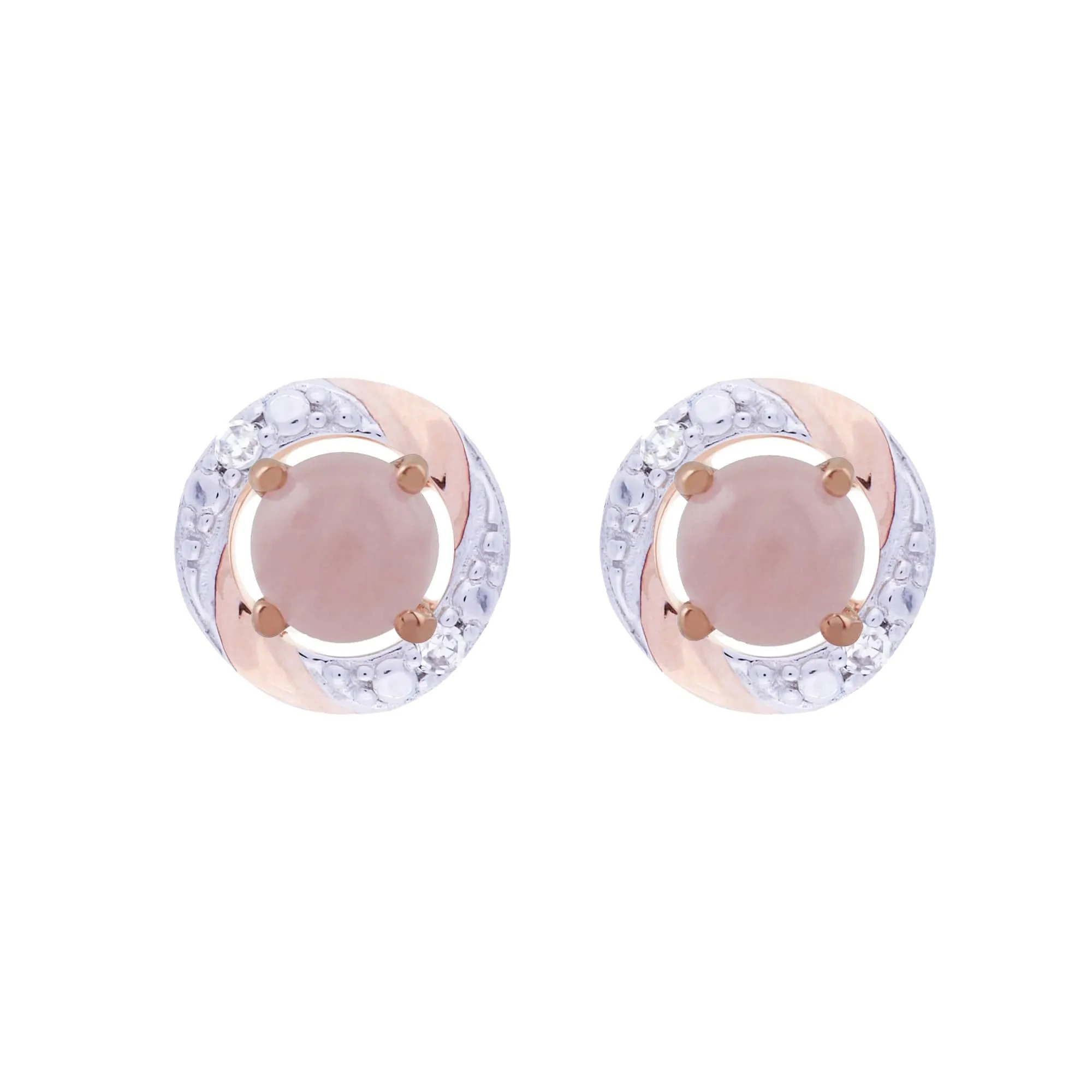 Classic Round Rose Quartz Stud Earrings with Detachable Diamond Round Earrings Jacket Set in 9ct Rose Gold sold by Gemondo Jewellery