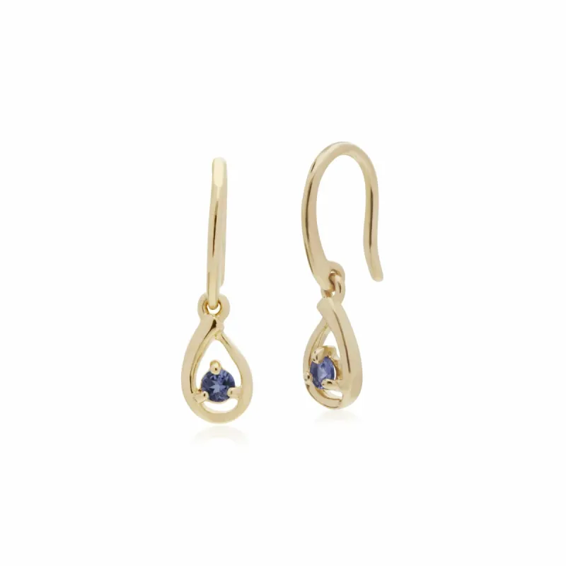 Classic Single Stone Round Tanzanite Tear Drop Earrings in 9ct Yellow Gold sold by Gemondo Jewellery