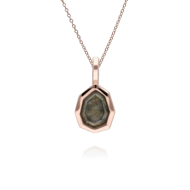 Irregular B Gem Labradorite Pendant in Rose Gold Plated Sterling Silver sold by Gemondo Jewellery