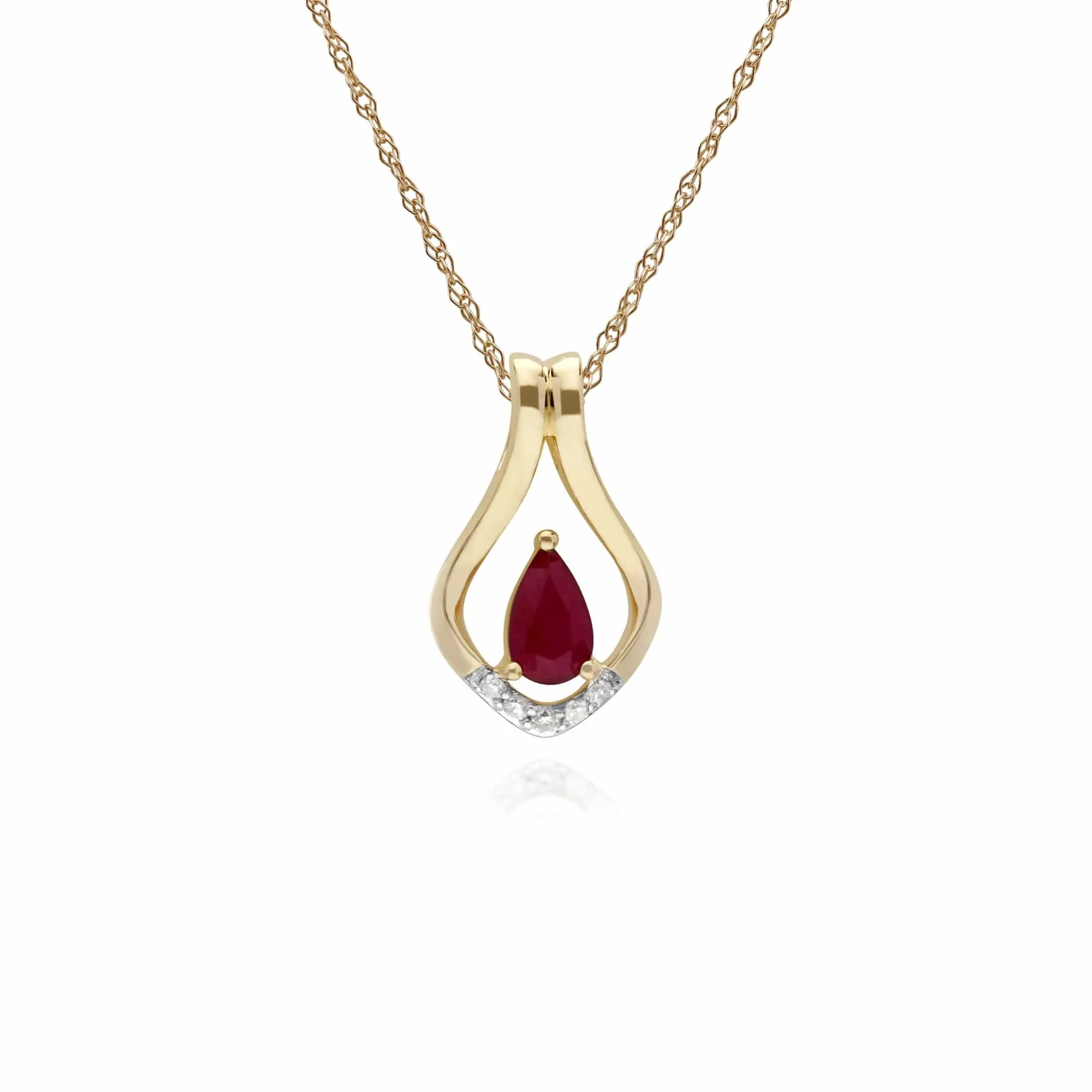Classic Oval Ruby & Diamond Leaf Lever back Earrings & Pendant Set in 9ct Yellow Gold sold by Gemondo Jewellery product image thumbnail 3