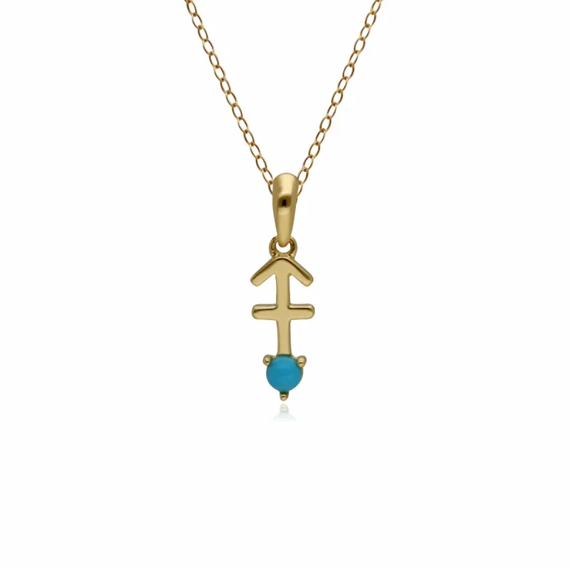 Turquoise Sagittarius Zodiac Charm Necklace in 9ct Yellow Gold sold by Gemondo Jewellery
