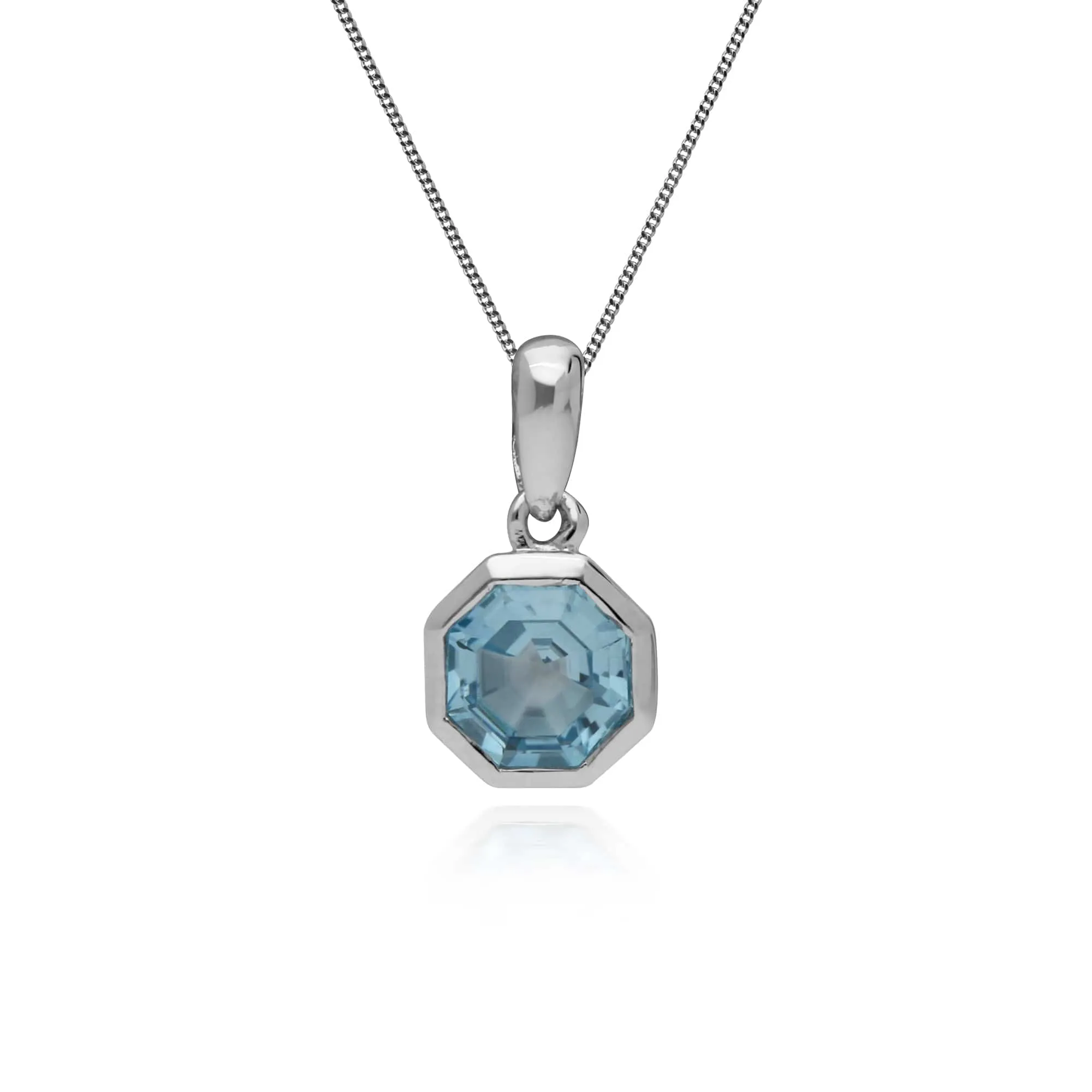 Geometric Octagon Blue Topaz Pendant in 925 Sterling Silver sold by Gemondo Jewellery