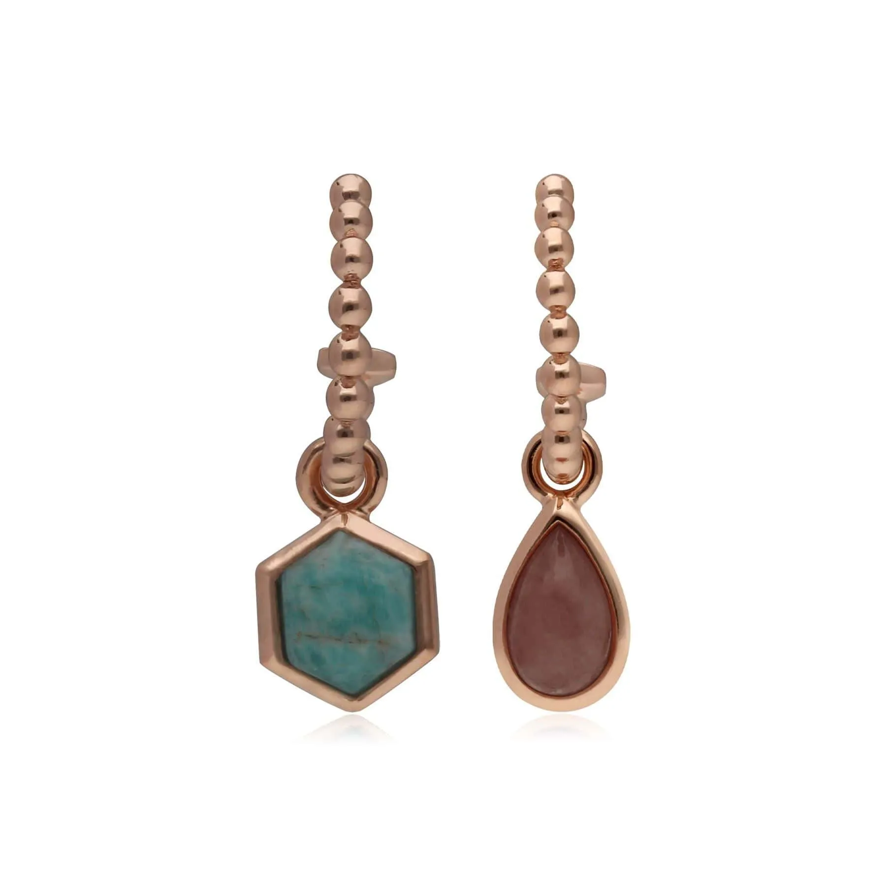 Micro Statement Rhodochrosite & Amazonite Mismatched Hoop Earrings in Rose Gold Plated 925 Sterling Silver sold by Gemondo Jewellery product image thumbnail 2