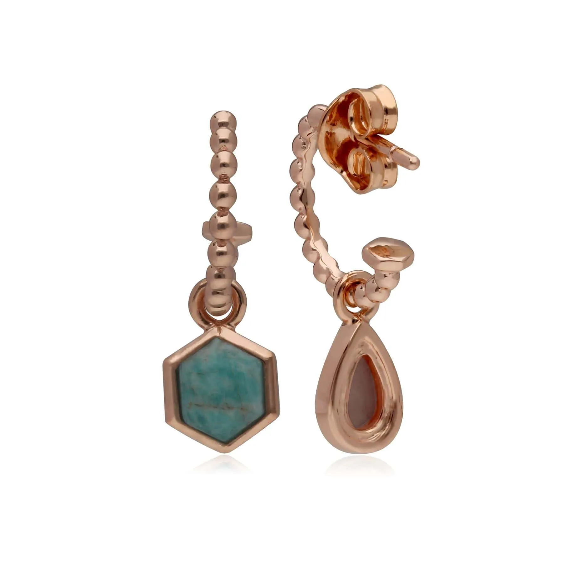 Micro Statement Rhodochrosite & Amazonite Mismatched Hoop Earrings in Rose Gold Plated 925 Sterling Silver sold by Gemondo Jewellery product image thumbnail 3