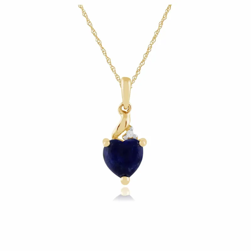 Classic Heart Lapis Lazuli & Diamond Pendant in 9ct Yellow Gold sold by Gemondo Jewellery