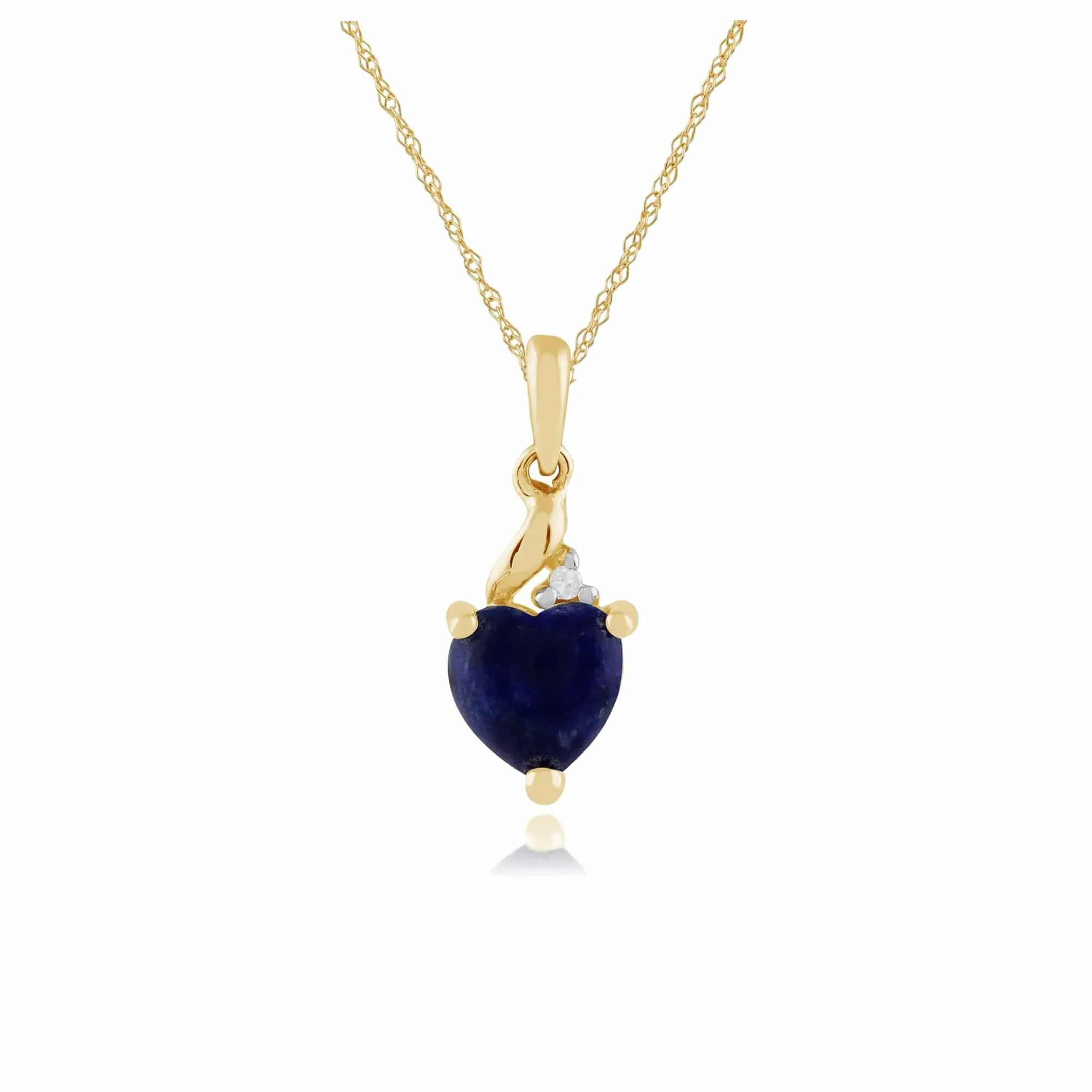 Classic Heart Lapis Lazuli & Diamond Pendant in 9ct Yellow Gold sold by Gemondo Jewellery