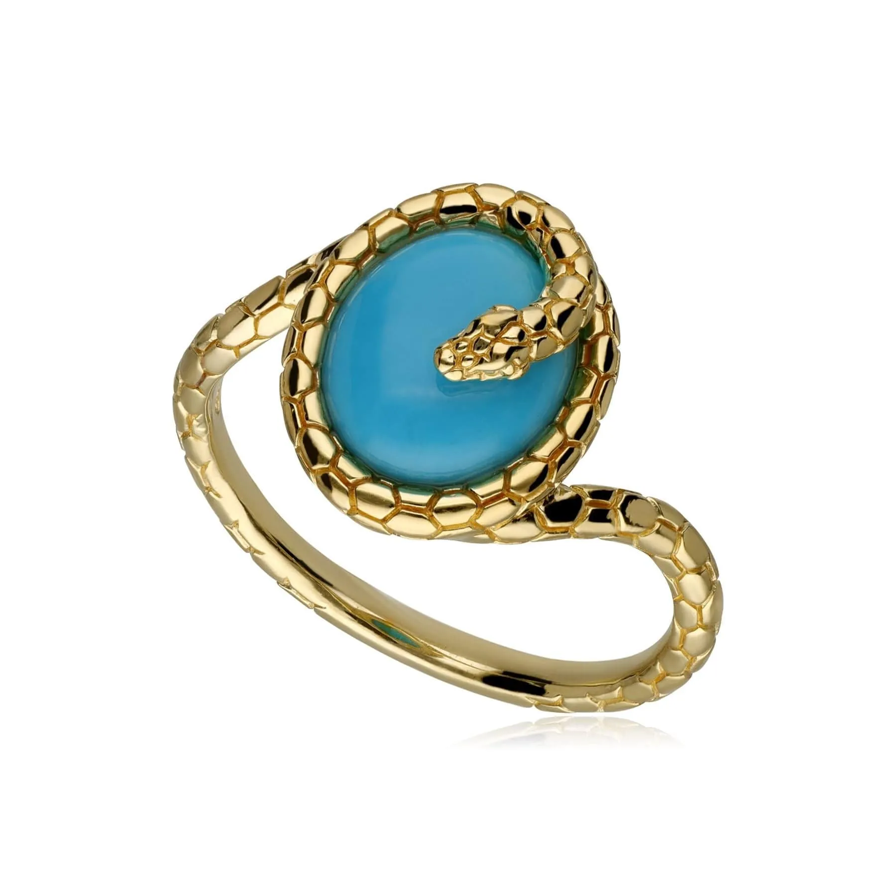 ECFEW™ Turquoise Winding Snake Ring In Yellow Gold Plated Silver sold by Gemondo Jewellery