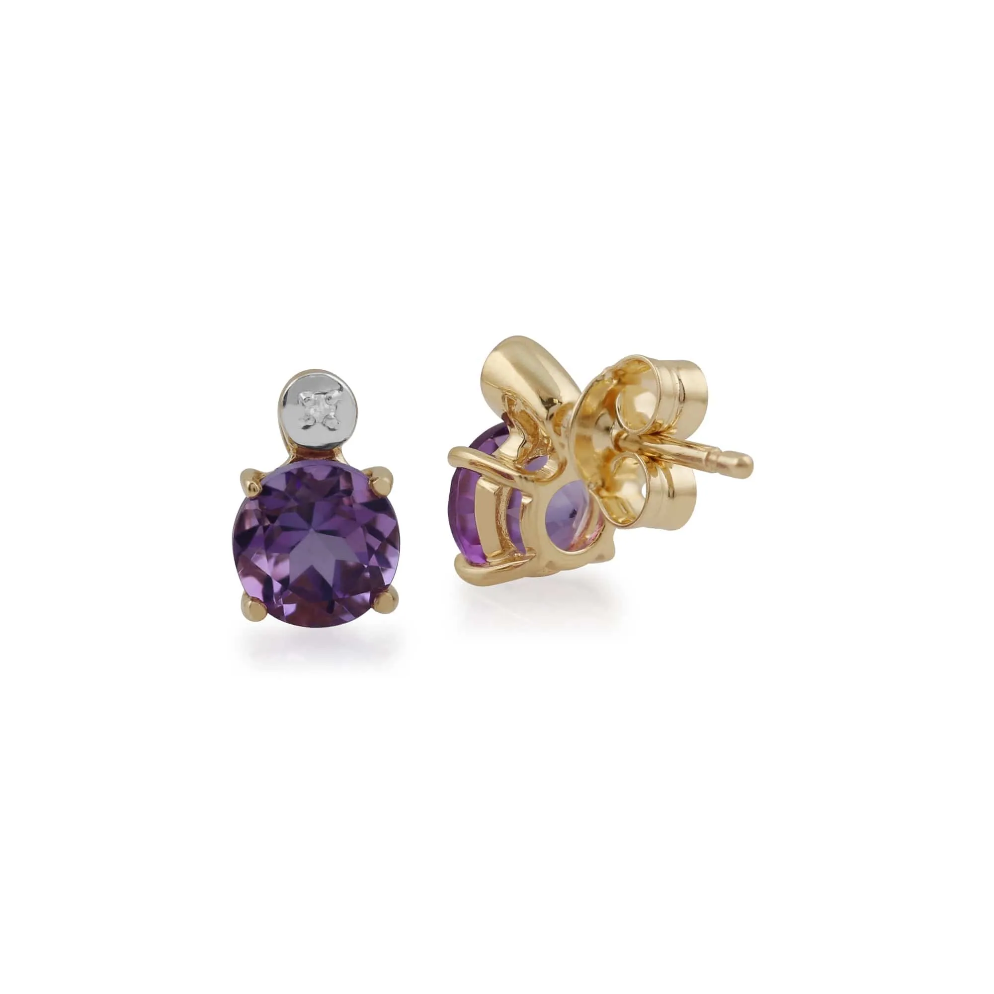 Classic Round Amethyst & Diamond Stud Earrings in 9ct Yellow Gold sold by Gemondo Jewellery product image thumbnail 2