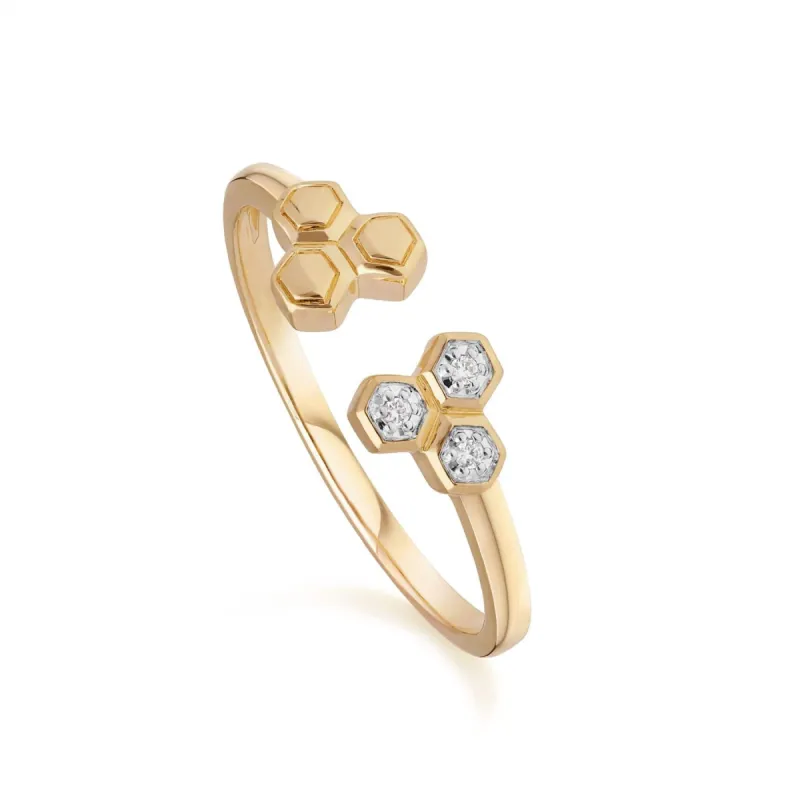 Diamond Geometric Trilogy Open Ring in 9ct Yellow Gold sold by Gemondo Jewellery
