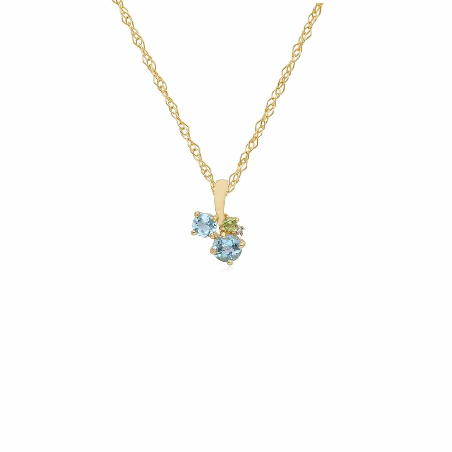 Kosmos Diamond, Topaz & Peridot Contemporary Cluster Pendant in 9ct Yellow Gold sold by Gemondo Jewellery