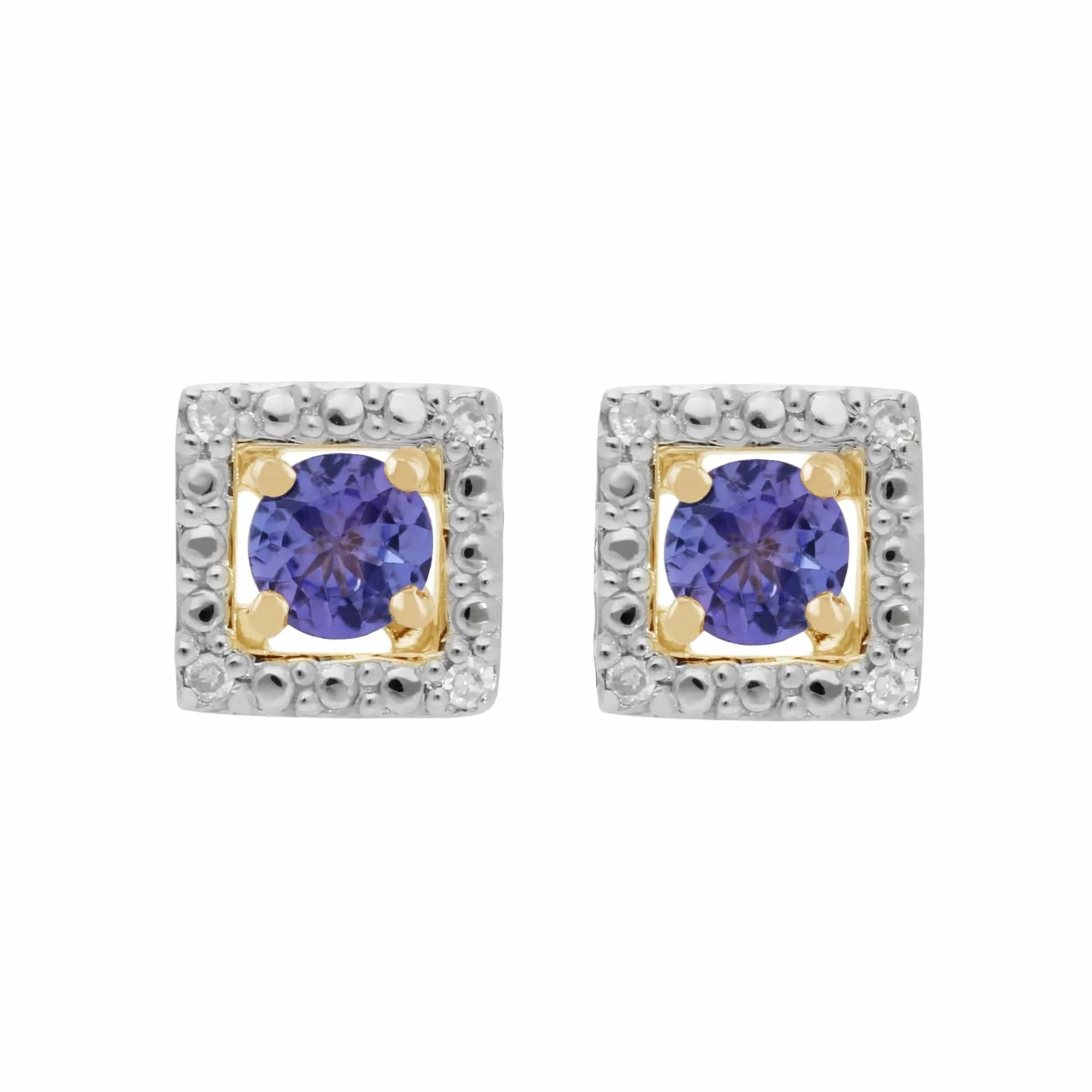 Classic Round Tanzanite Stud Earrings with Detachable Diamond Square Earrings Jacket Set in 9ct Yellow Gold sold by Gemondo Jewellery