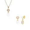 Modern Pearl & Moonstone Pendant & Earring Set in Gold Plated Silver sold by Gemondo Jewellery