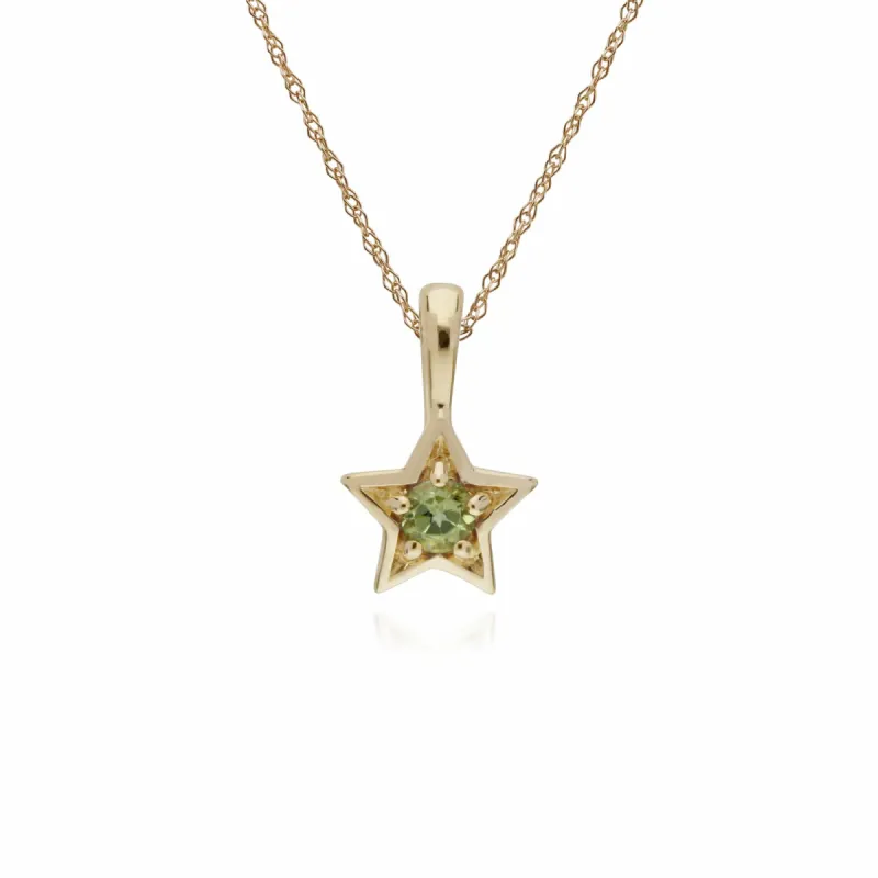 Classic Single Stone Round Peridot Star Pendant in 9ct Yellow Gold sold by Gemondo Jewellery