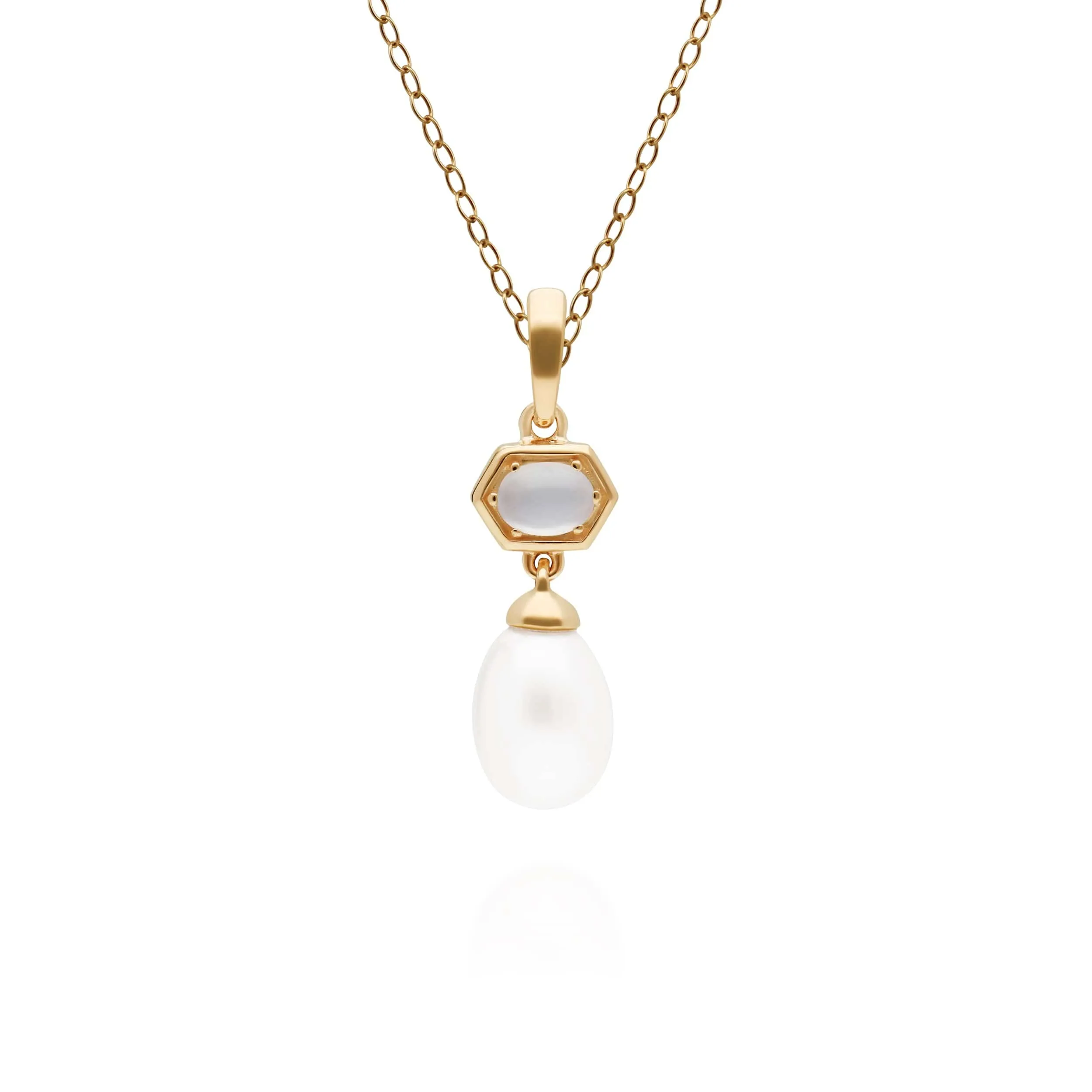 Modern Pearl & Moonstone Pendant & Earring Set in Gold Plated Silver sold by Gemondo Jewellery product image thumbnail 4