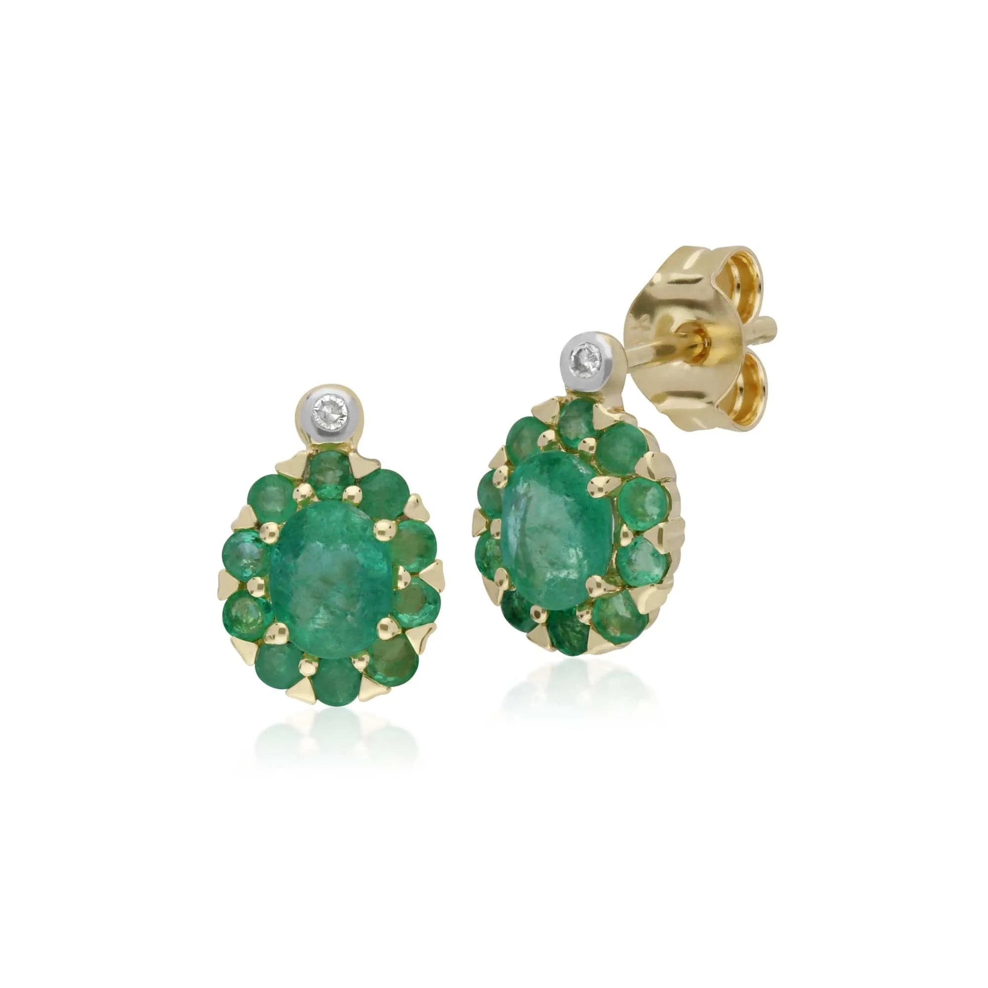 Classic Oval Emerald & Diamond Cluster Stud Earrings & Pendant Set in 9ct Yellow Gold sold by Gemondo Jewellery product image thumbnail 2