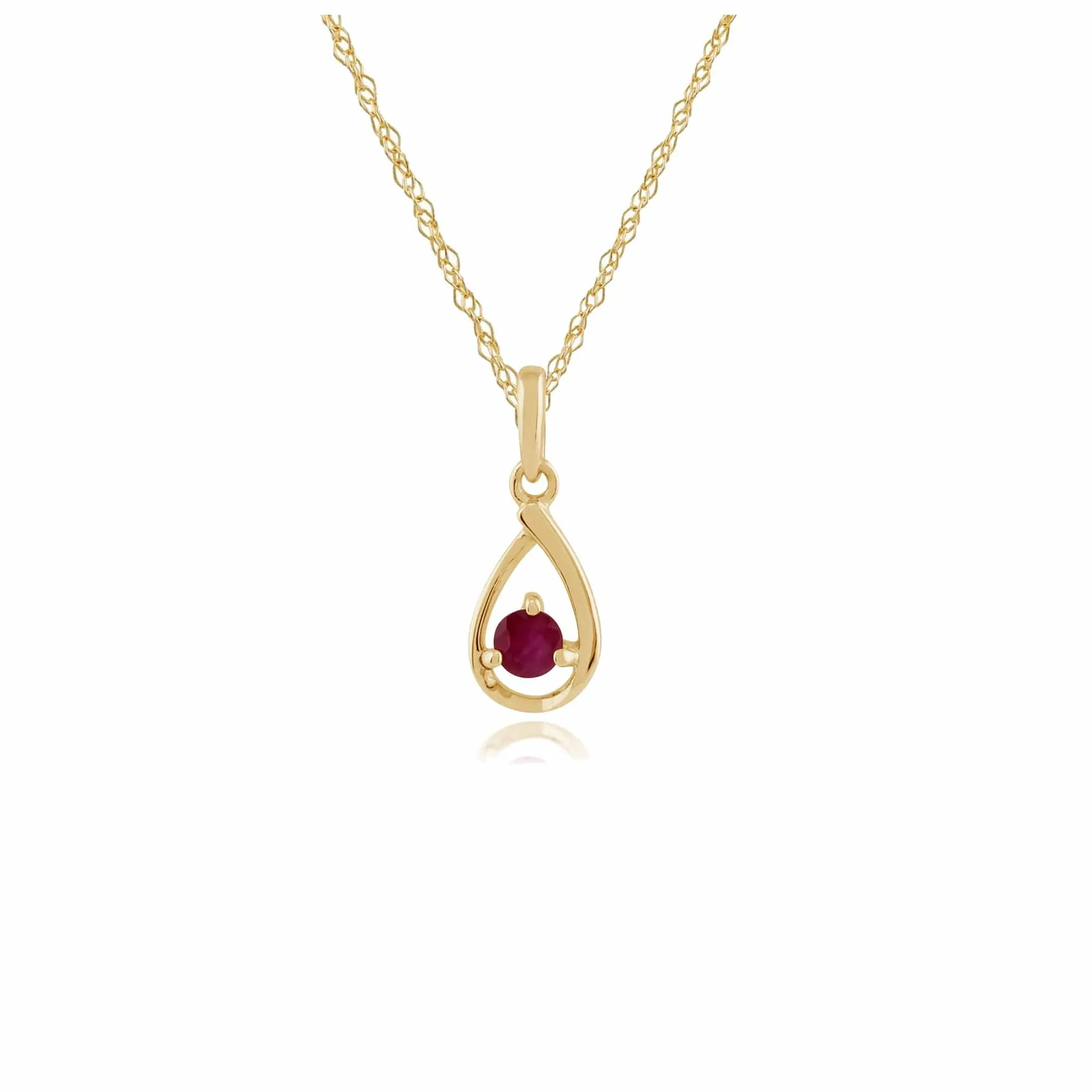Classic Round Ruby Halo Pendant in 9ct Yellow Gold sold by Gemondo Jewellery