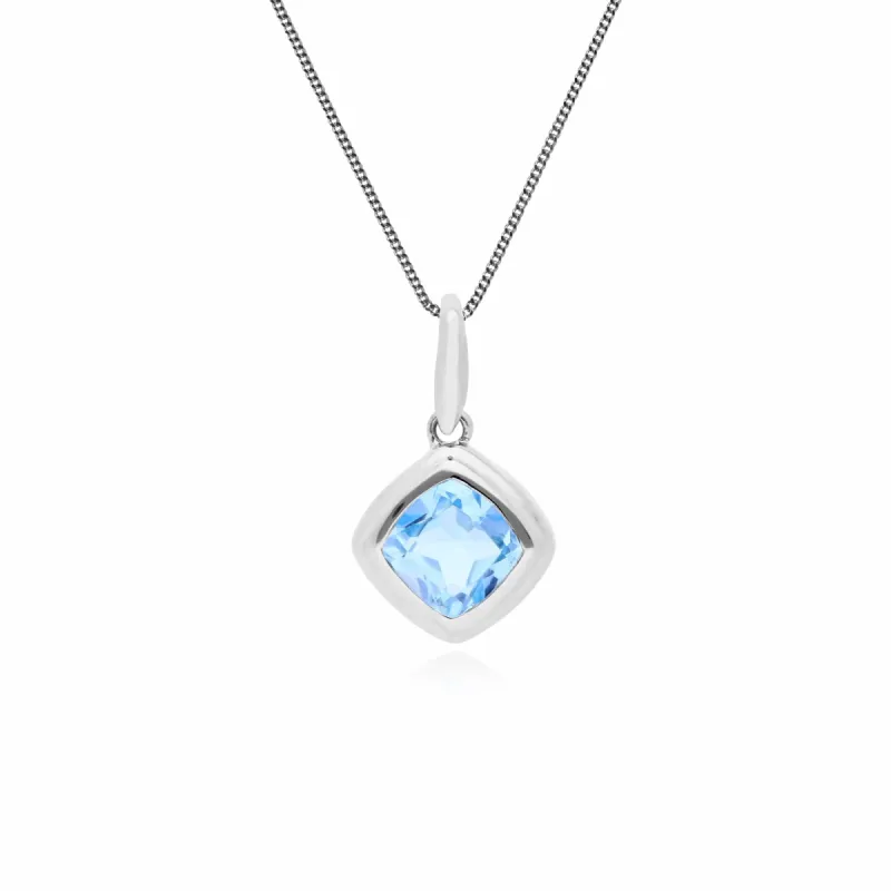 Gemondo 9ct White Gold Topaz Cushion Pendant with 45cm Chain sold by Gemondo Jewellery