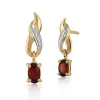 Classic Oval Garnet & Diamond Drop Earrings in 9ct Yellow Gold sold by Gemondo Jewellery