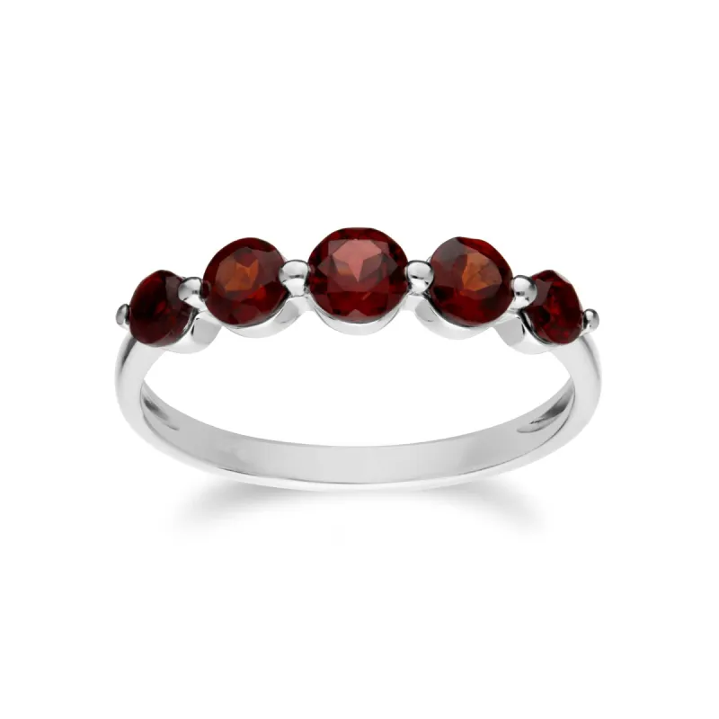 Essential Round Garnet Five Stone Gradient Ring in 925 Sterling Silver sold by Gemondo Jewellery